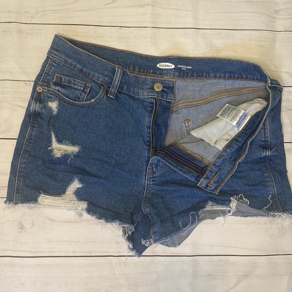 Distressed Boyfriend Mid Rise Jean Shorts